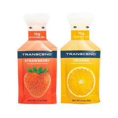 Transcend Strawberry Gels 1.1oz pack close-up for quick energy during training