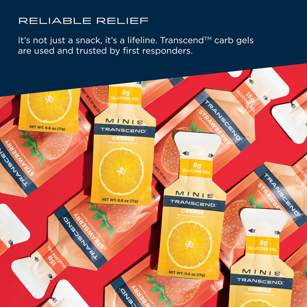 Transcend Strawberry + Orange Gels pack montage emphasizing on-the-go use.