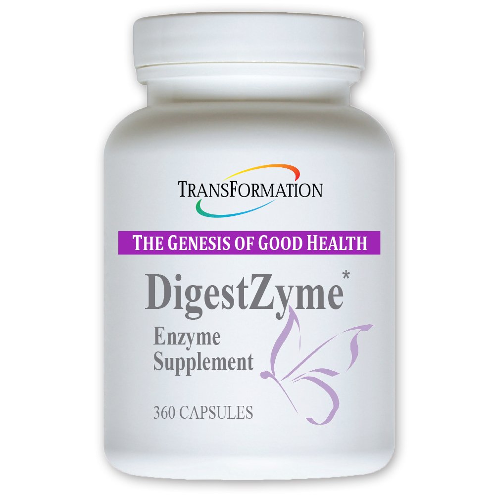 TRANSFORMATION DigestZyme Kids bottle highlights gentle enzymes for kid-friendly digestion.