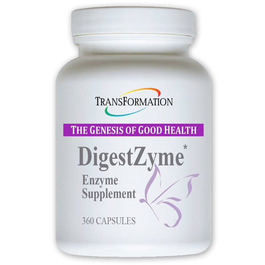TRANSFORMATION DigestZyme Kids bottle highlights gentle enzymes for kid-friendly digestion.
