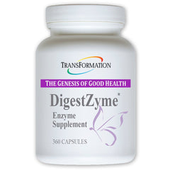 TRANSFORMATION DigestZyme Kids bottle highlights gentle enzymes for kid-friendly digestion.
