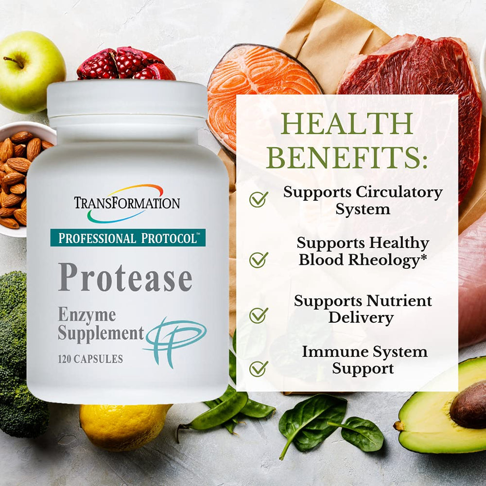 TRANSFORMATION Protease Digestive Capsule close-up showing easy-to-swallow daily use