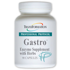 TRANSFORMATION Genesis Gastro enzyme capsules on bottle aid digestion and nutrient absorption.