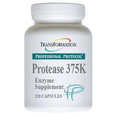 TRANSFORMATION Protease 375K bottle demonstrates high-potency protein digestion support.