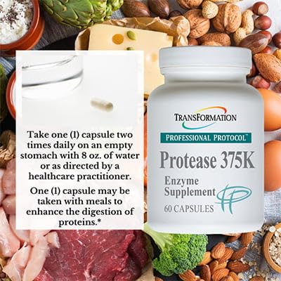 TRANSFORMATION Protease 375K label closeup highlights the protease unit and ingredients.