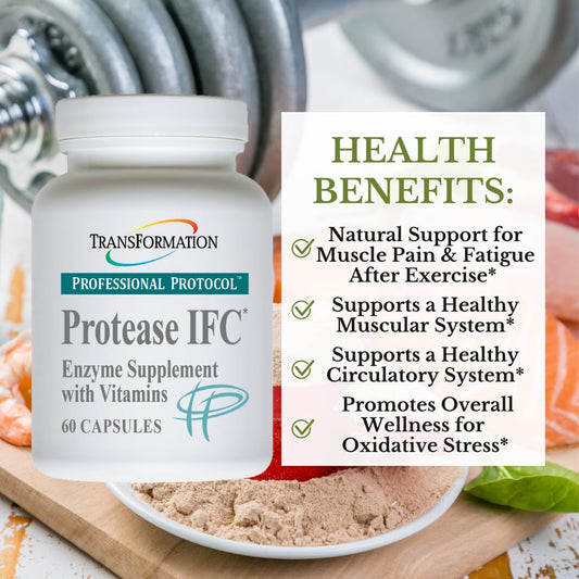 Transformation Protease IFC bottle with capsules supporting protein digestion.