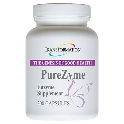 TRANSFORMATION Purezyme bottle—front view showing compact packaging for on-the-go digestion support.
