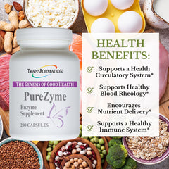 TRANSFORMATION Purezyme capsules close-up highlighting high-potency protease formula.