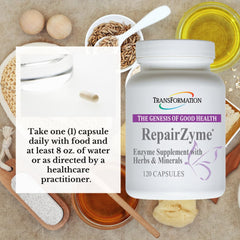 TRANSFORMATION RepairZyme ingredient blend highlights herbs and minerals for gut wellness