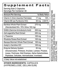 TRANSFORMATION ReZEN capsules pack showing nootropic ingredients for focus and stress balance