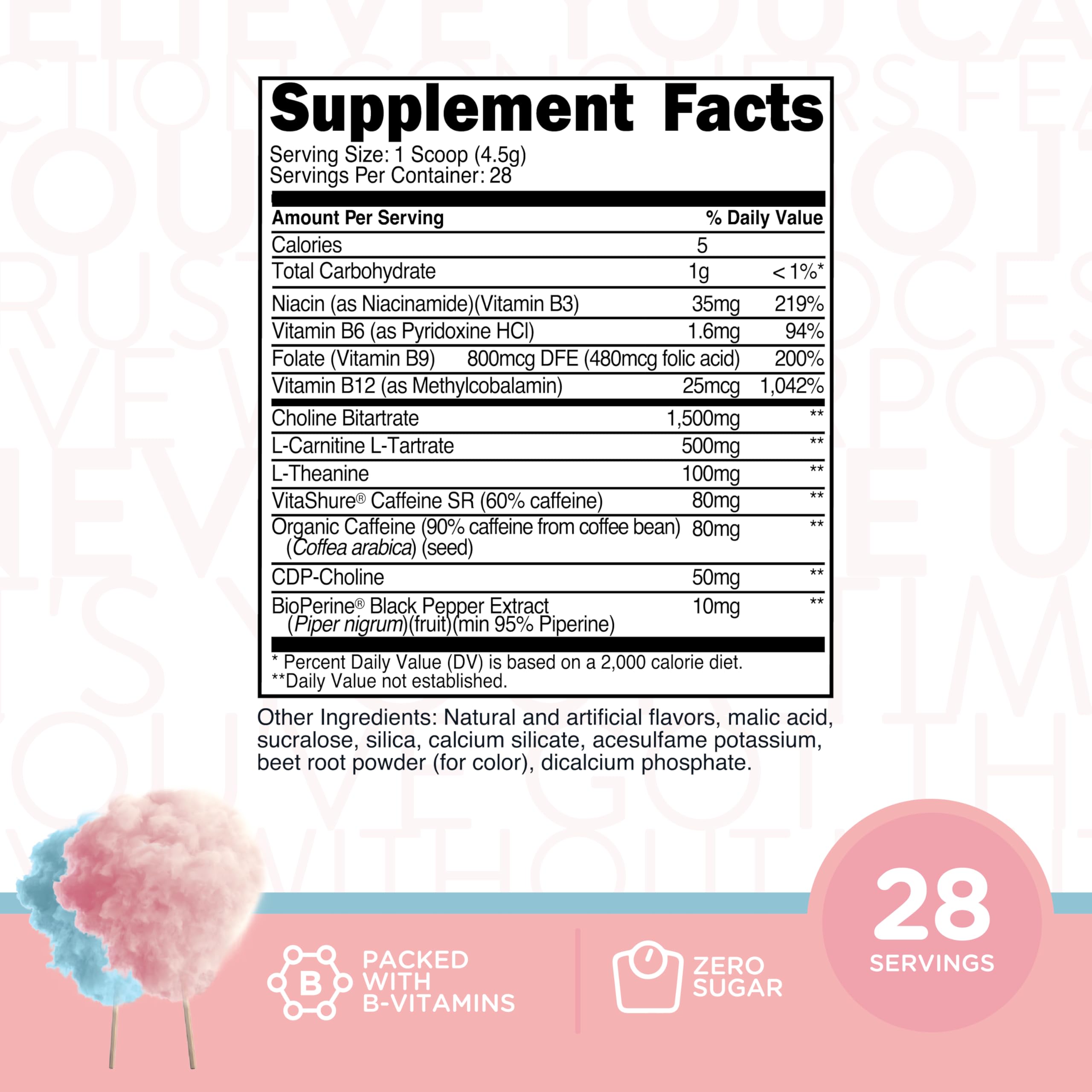 TransformHQ Boost Shot cotton candy powder jar highlights a clean energy formula.