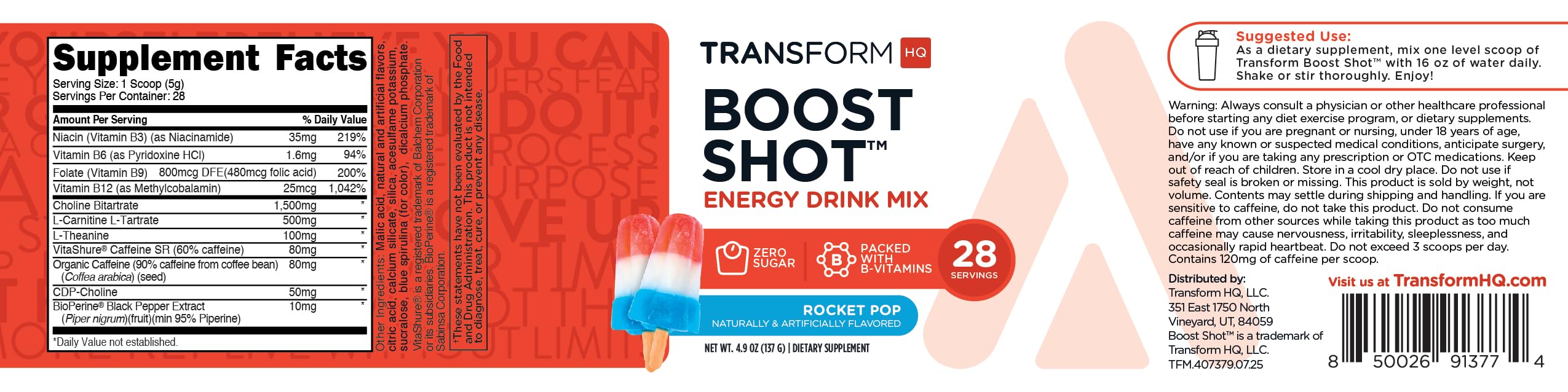 TransformHQ Rocket Pop powder in glass supports sustained energy and focus.