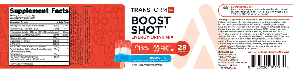 TransformHQ Rocket Pop powder in glass supports sustained energy and focus.