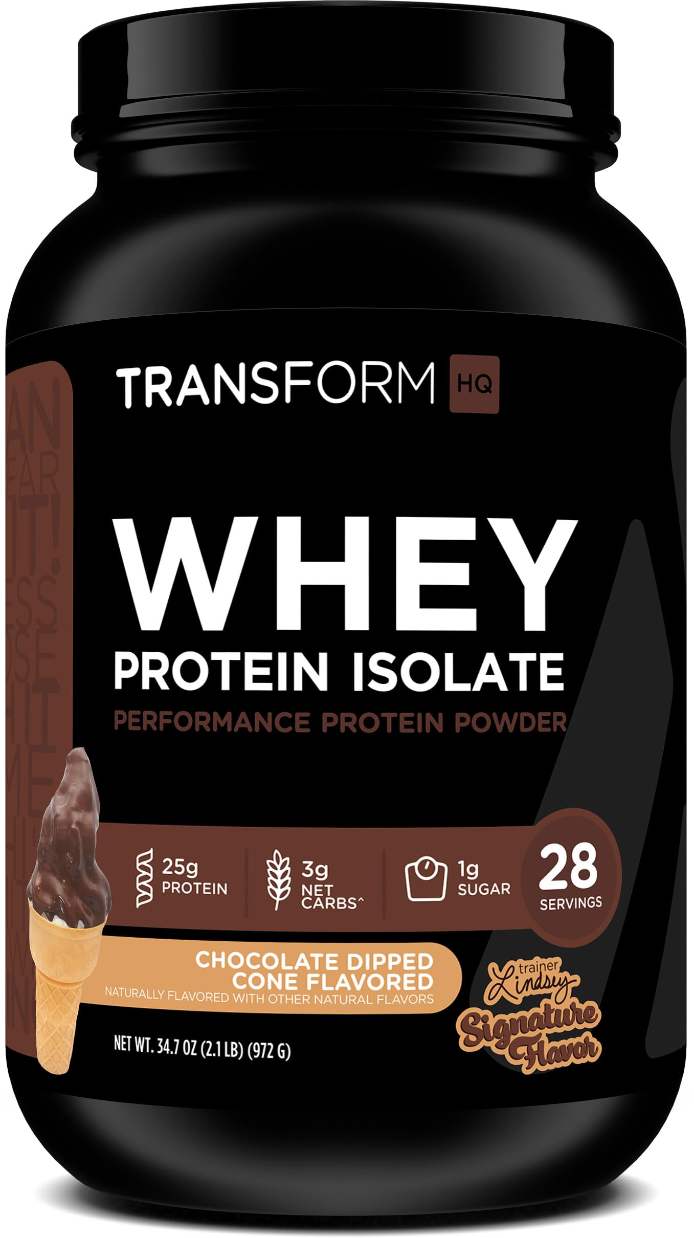 TransformHQ Whey Protein Isolate Chocolate Dipped Cone packaging highlights premium flavor.