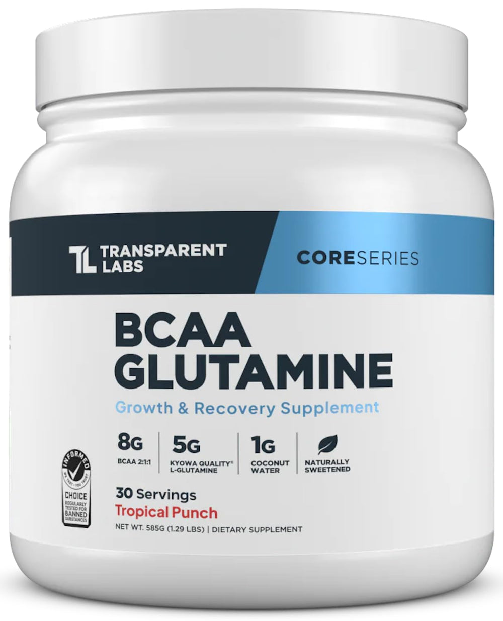 Transparent Labs BCAA Glutamine bottle ready for post-workout recovery