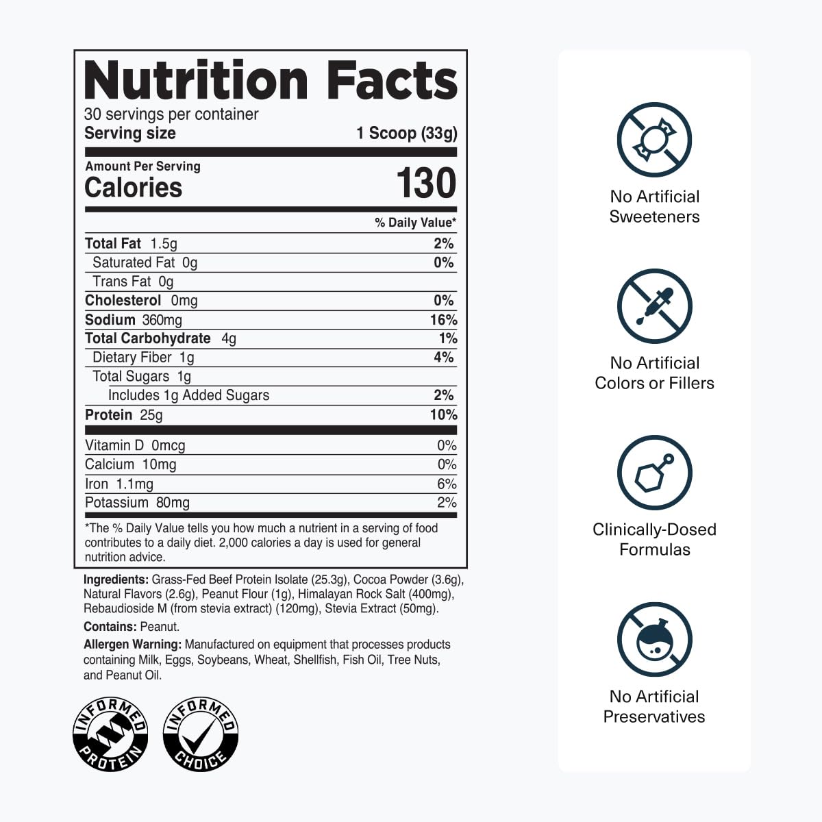 Transparent Labs beef isolate label close-up showing ingredients and nutrition facts for informed use