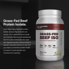 Transparent Labs beef protein scoop highlights high-protein serving for lean muscle support.