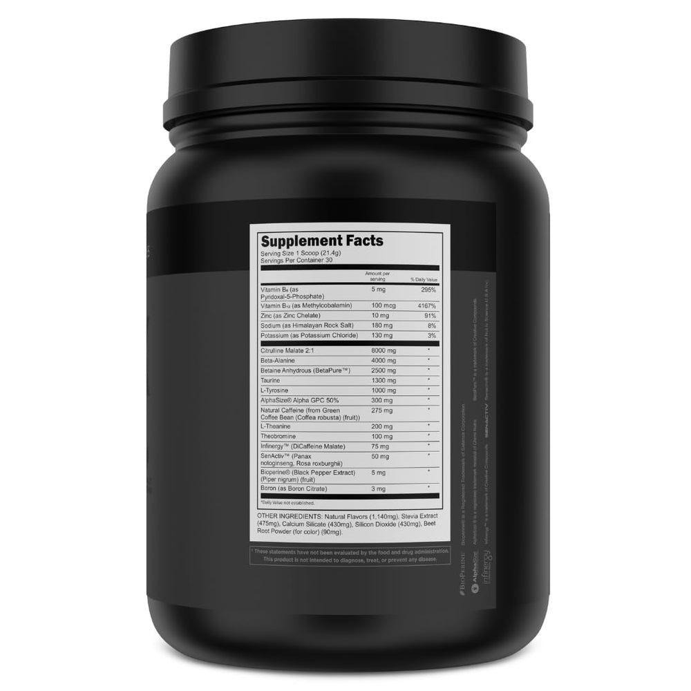 Ingredients list highlights Citrulline Malate and Beta-Alanine
