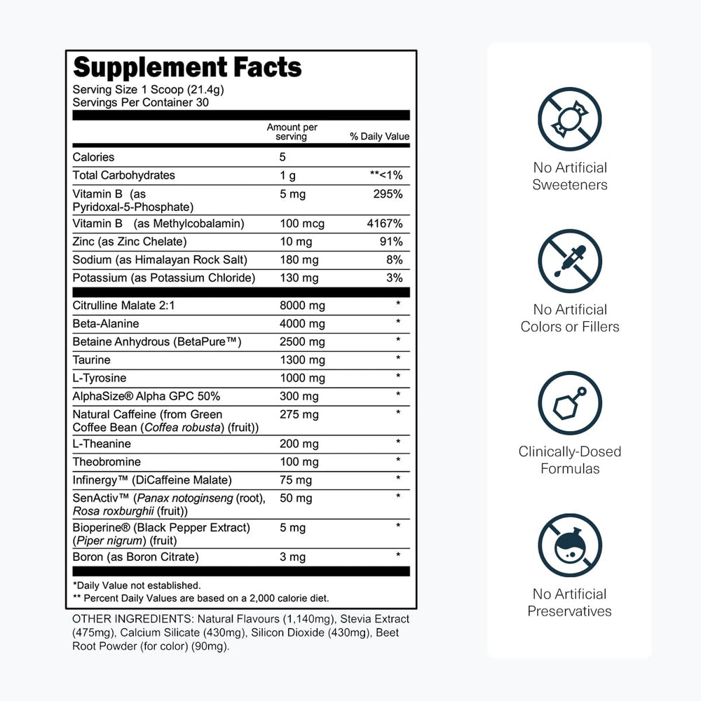 Close-up of Bulk Black label highlights caffeine blend and key ingredients