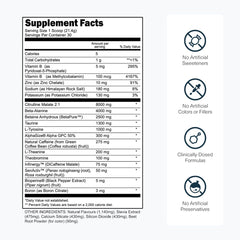 Close-up of Bulk Black label highlights caffeine blend and key ingredients