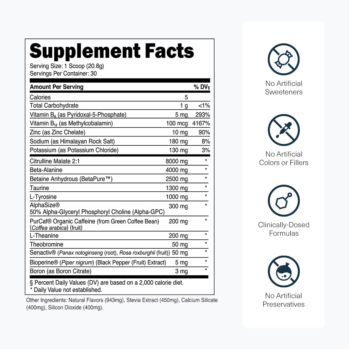Transparent Labs Bulk Pre-Workout blue raspberry bottle close-up highlights clean ingredients