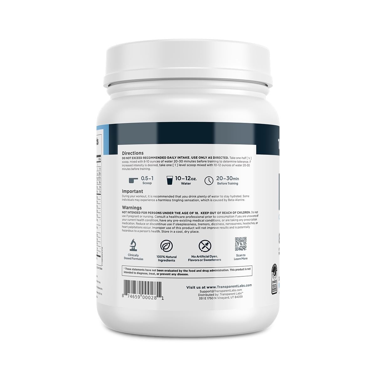 Transparent Labs Bulk Pre-Workout blue raspberry mix in glass shows quick dissolve