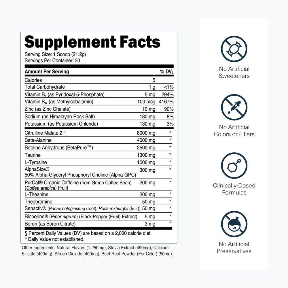 Close-up of the front label on Transparent Labs Bulk Pre-Workout highlighting transparency.