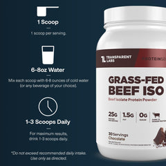 Transparent Labs chocolate-flavored beef protein powder scoop for creamy shakes.