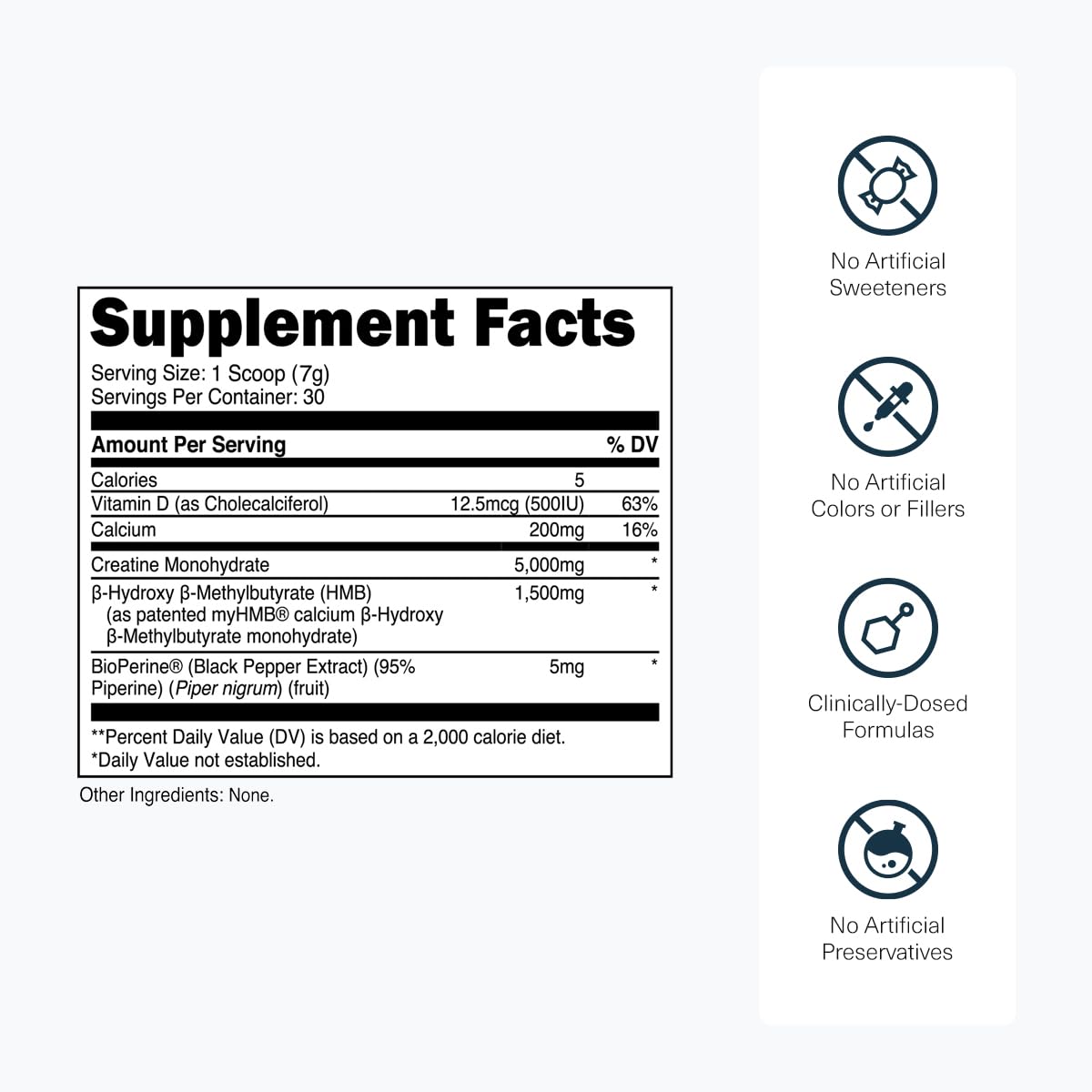 Transparent Labs Creatine HMB label closeup emphasizes clean ingredients.