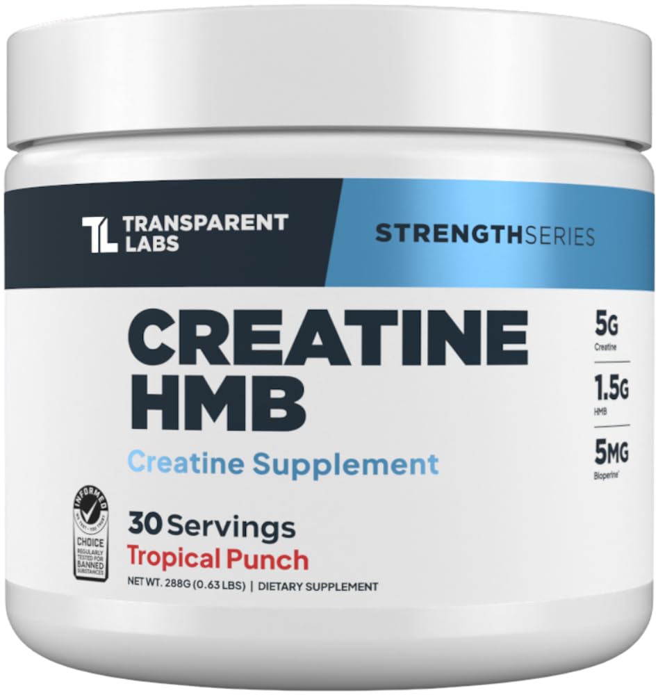Transparent Labs Creatine HMB tropical punch tub for lean gains and energy.