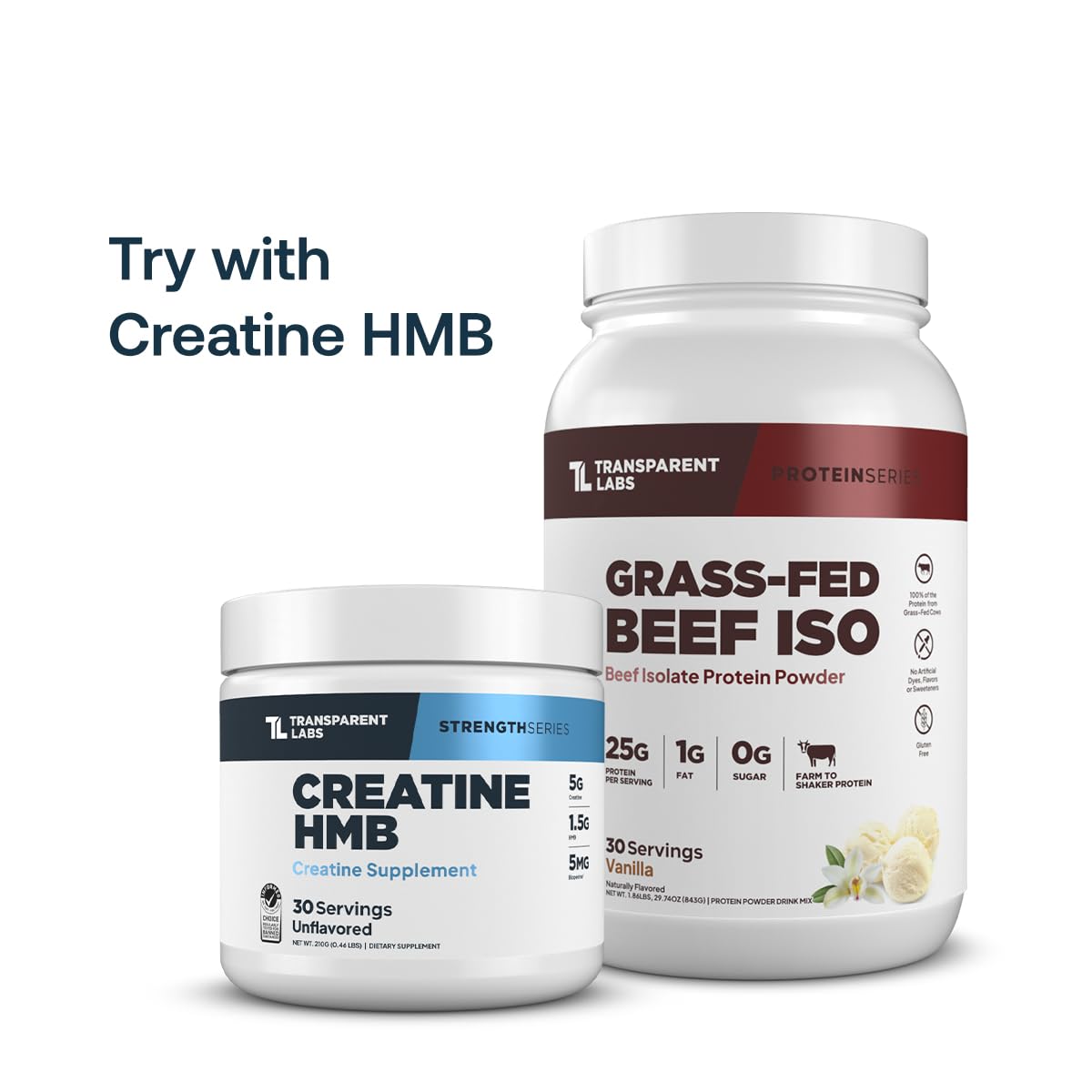 Transparent Labs grass-fed beef isolate label closeup emphasizes clean ingredient profile.