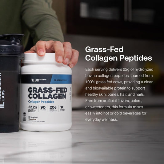 Transparent Labs collagen powder scoop showing 22g serving size