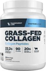 Transparent Labs grass-fed collagen powder tub front with hydration focus