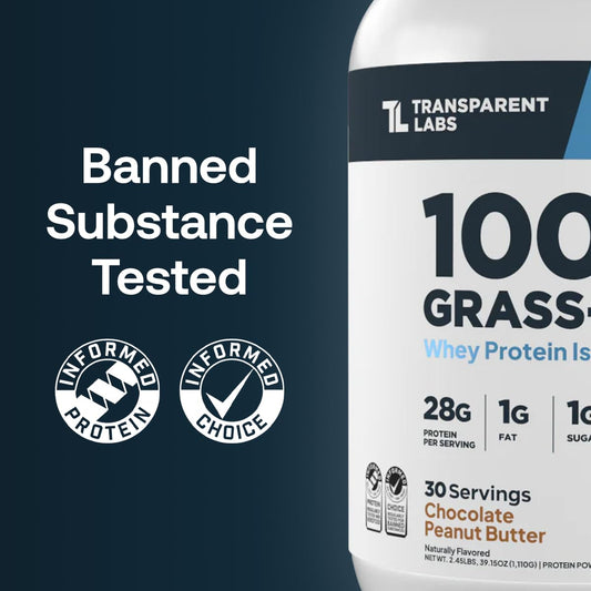 Transparent Labs scoop pouring powder highlighting high protein per serving