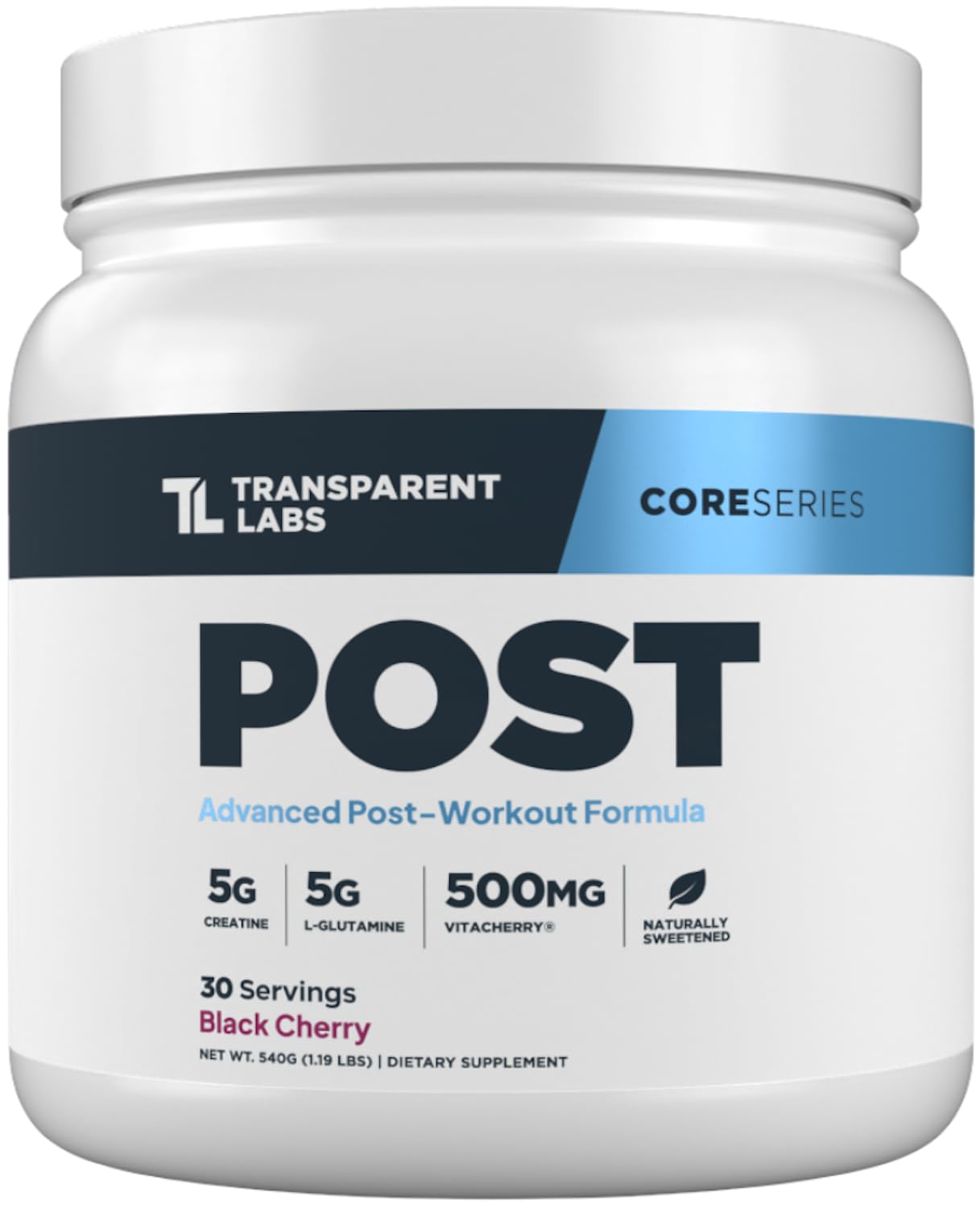 Transparent Labs Post bottle closeup supporting post-workout recovery and training consistency.