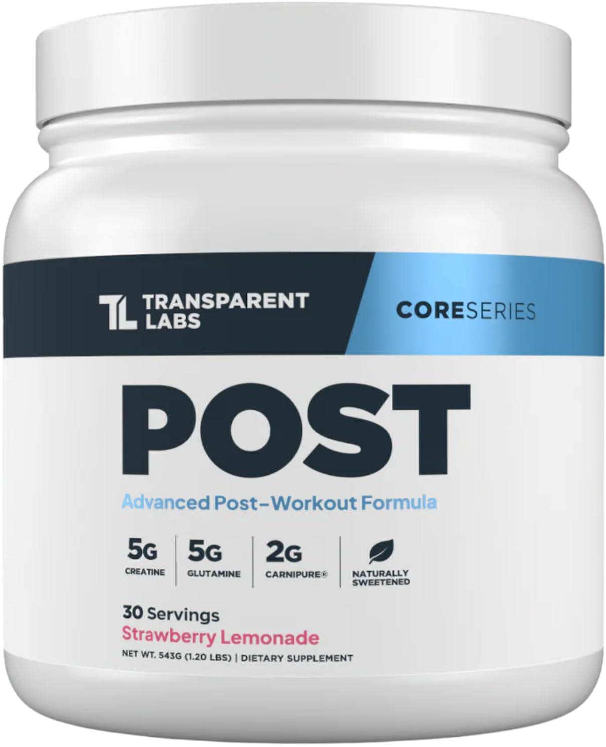 Transparent Labs Post bottle front view highlighting the recovery-focused formula
