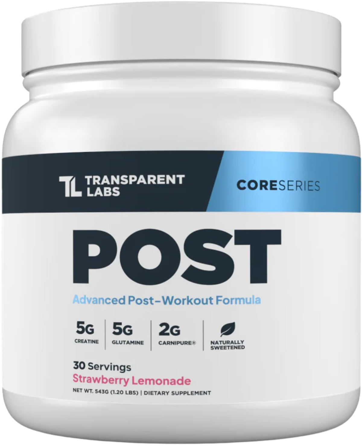 Transparent Labs Post bottle front view highlighting the recovery-focused formula