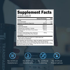 Transparent Labs Post label ingredients highlight clinically dosed nutrients and testing.