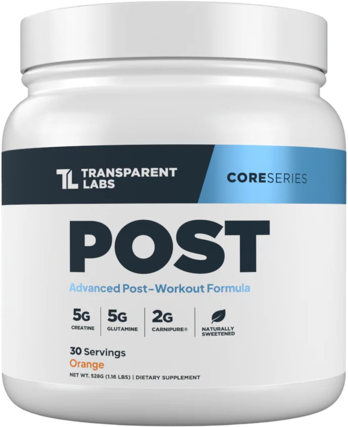 Transparent Labs Post recovery powder tub highlights post-workout support.