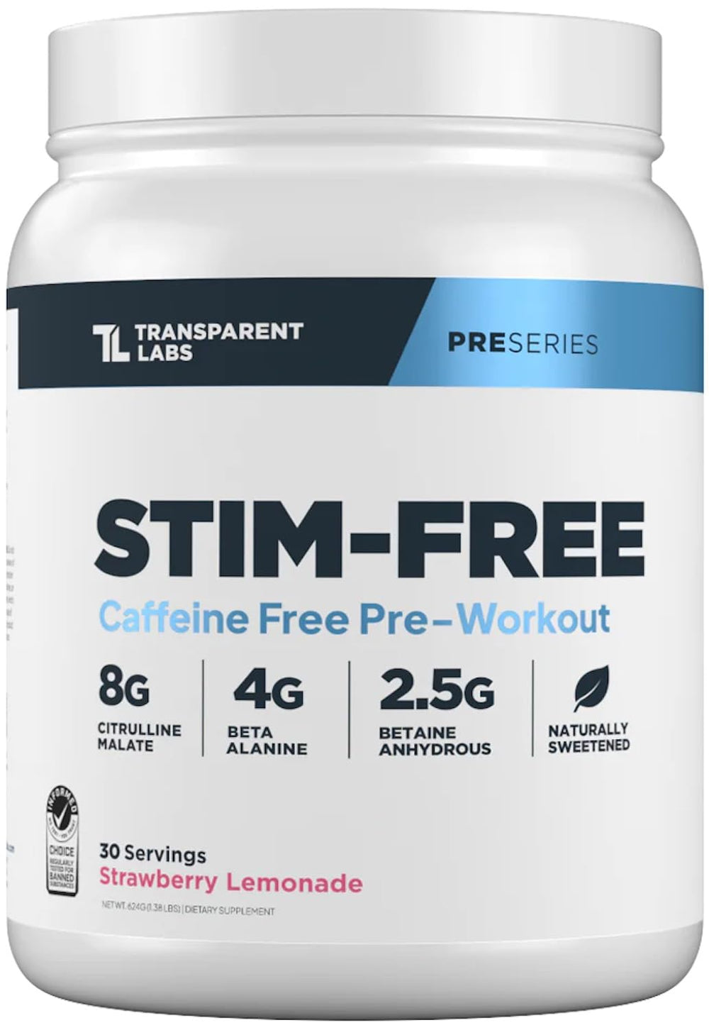 Transparent Labs Stim-Free bottle front, caffeine-free training support.