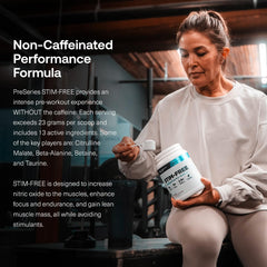 Transparent Labs Stim-Free powder in shaker, smooth mix during sessions.