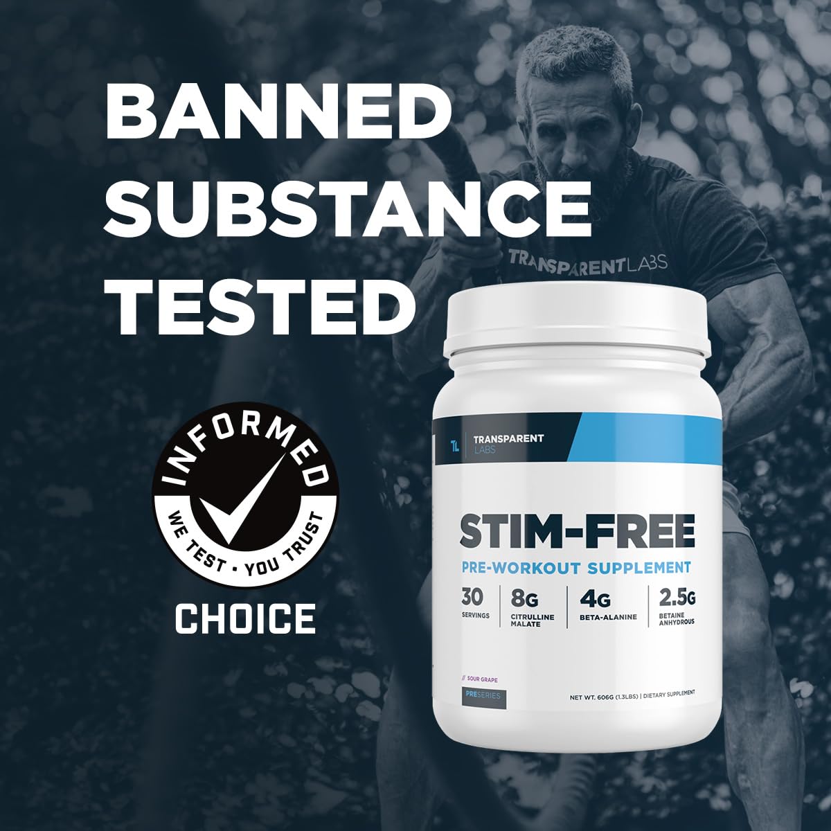 Close-up of the Stim-Free scoop pouring powder for precise dosing during workouts.