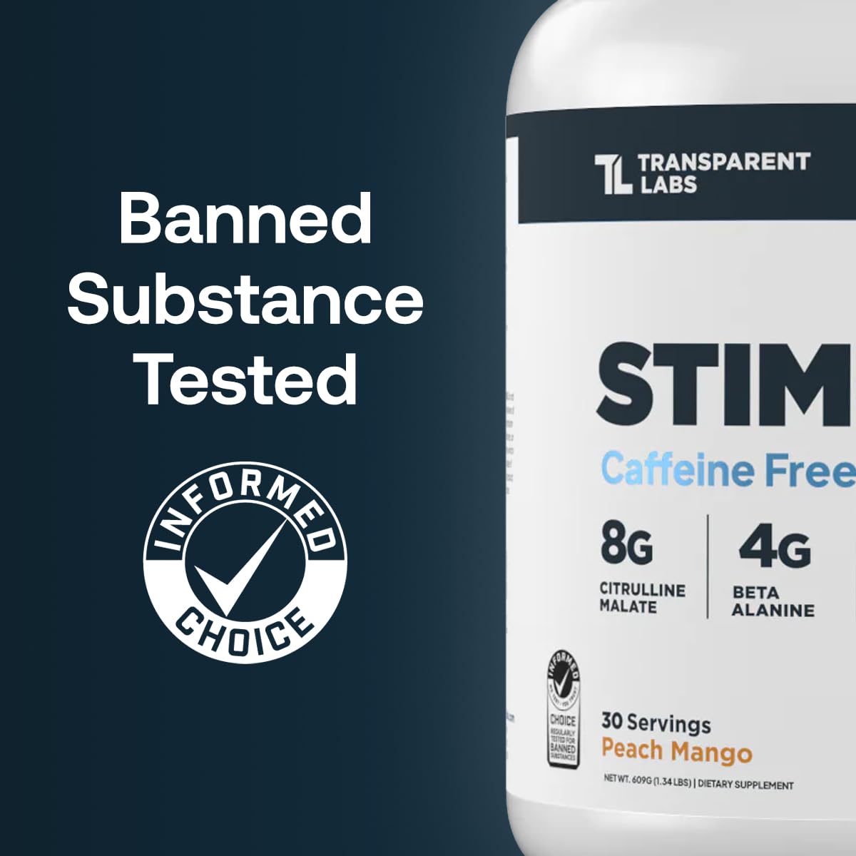 Transparent Labs Stim-Free label close-up, fully transparent ingredient list.