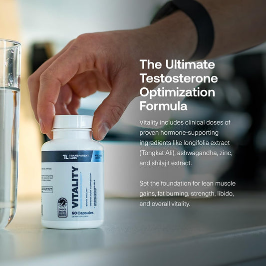 Transparent Labs Vitality capsules close-up, highlighting a science-backed energy complex