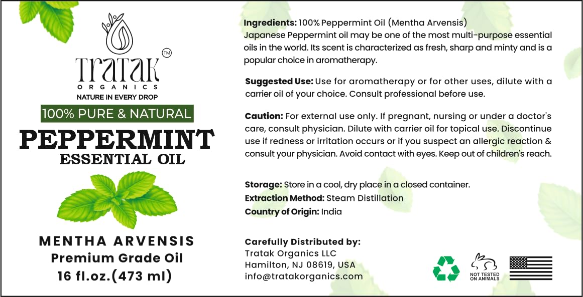 TRATAK ORGANICS peppermint oil supports invigorating hair care routines.