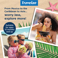 Travelan label front displays product name and benefits.