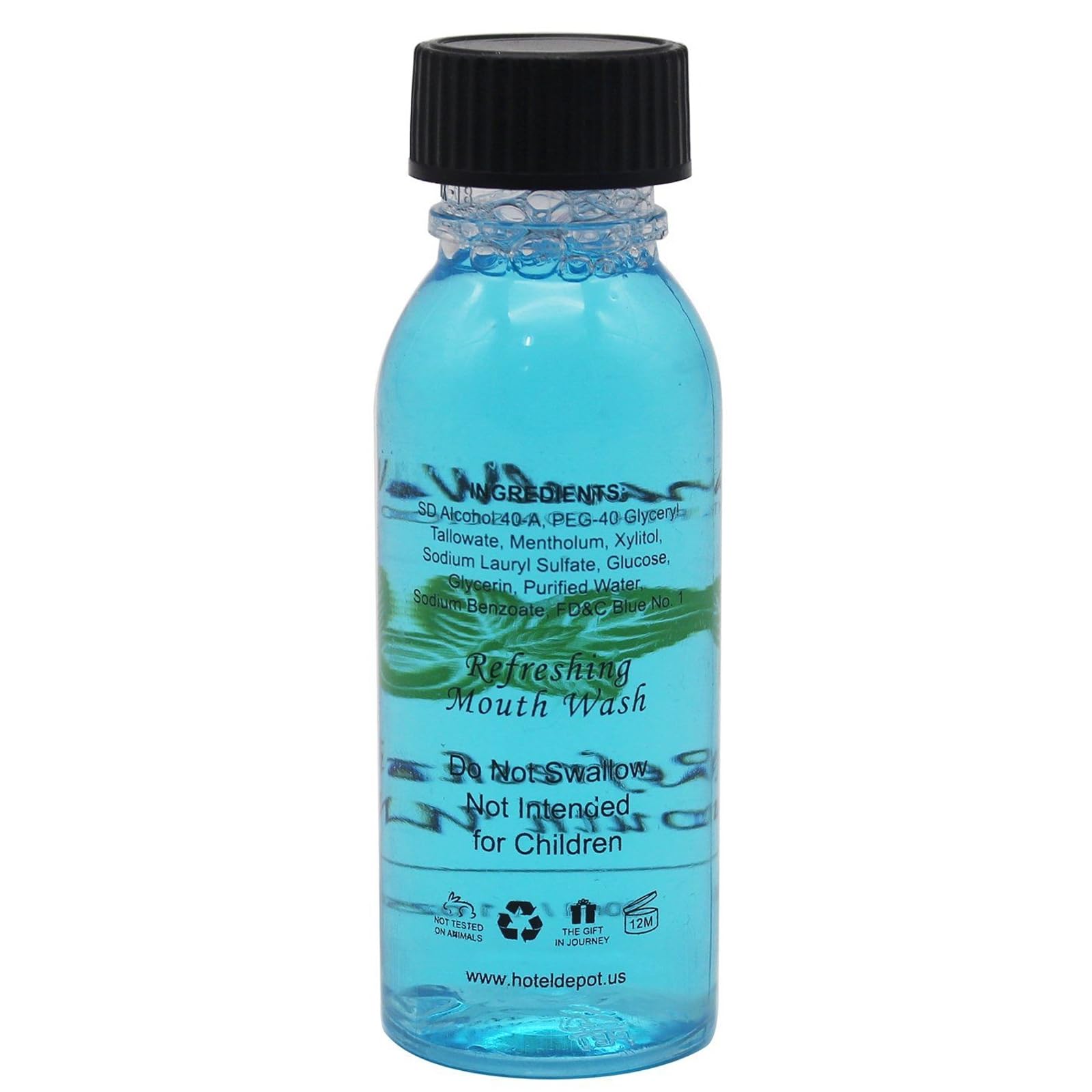 Travelwell compact 1oz mouthwash bottle fits toiletry kits.