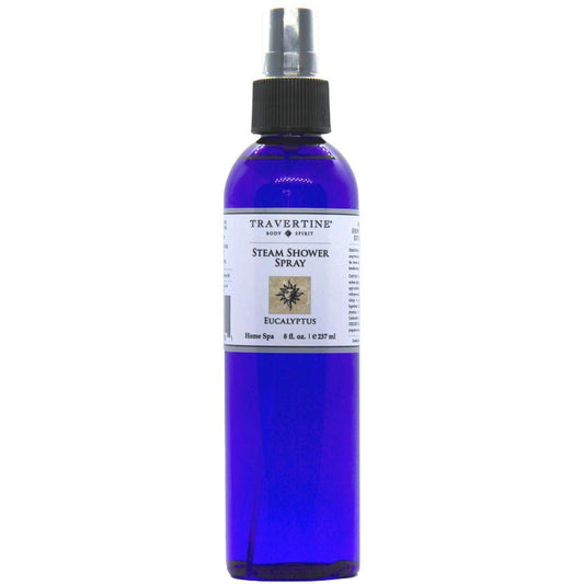 Travertine Spa Eucalyptus steam spray bottle demonstrates instant aroma for a home spa moment