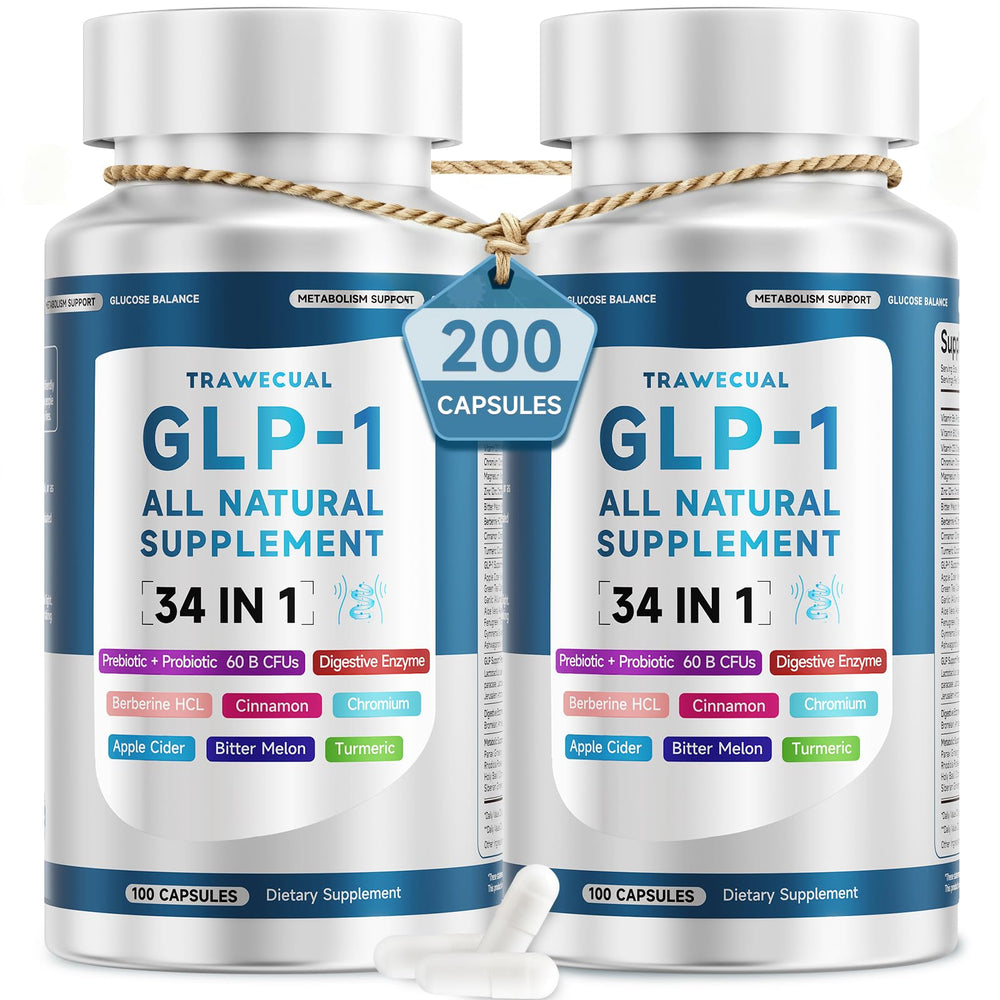 Trawecual GLP-1 bottle front highlighting a two pack for digestive support