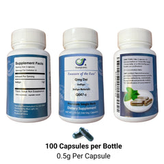 Treasure of the East Indigo Qing Dai capsules packaging on shelf conveying premium authenticity